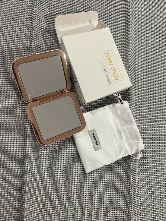 Miu Miu Accessories - Miu Miu Gold Compact Mirror with White Pouch & Box